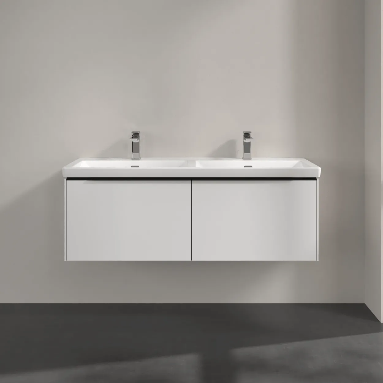 V&b subway 3.0 servantskap 127x42 f/dobbel servant brilliant white m/lys håndtak i volcano black