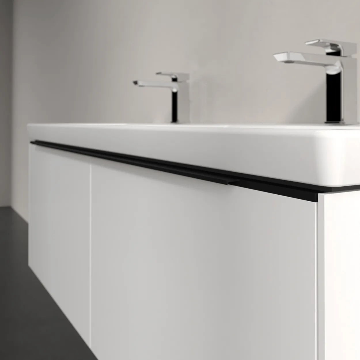 V&b subway 3.0 servantskap 127x42 f/dobbel servant brilliant white m/lys håndtak i volcano black