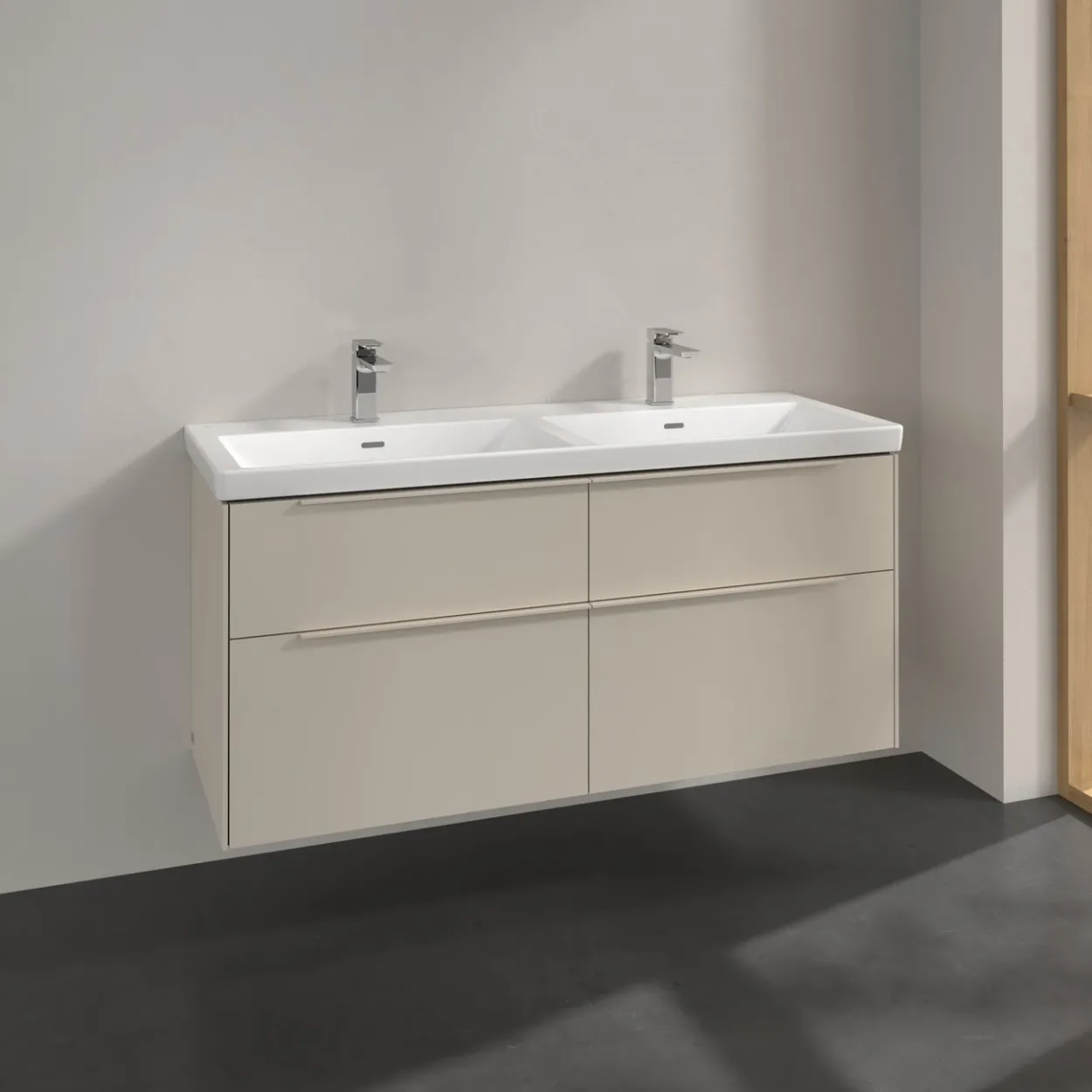 V&b subway 3.0 servantskap 127x57 f/dobbel servant cashmere grey håndtak i møbelets farge