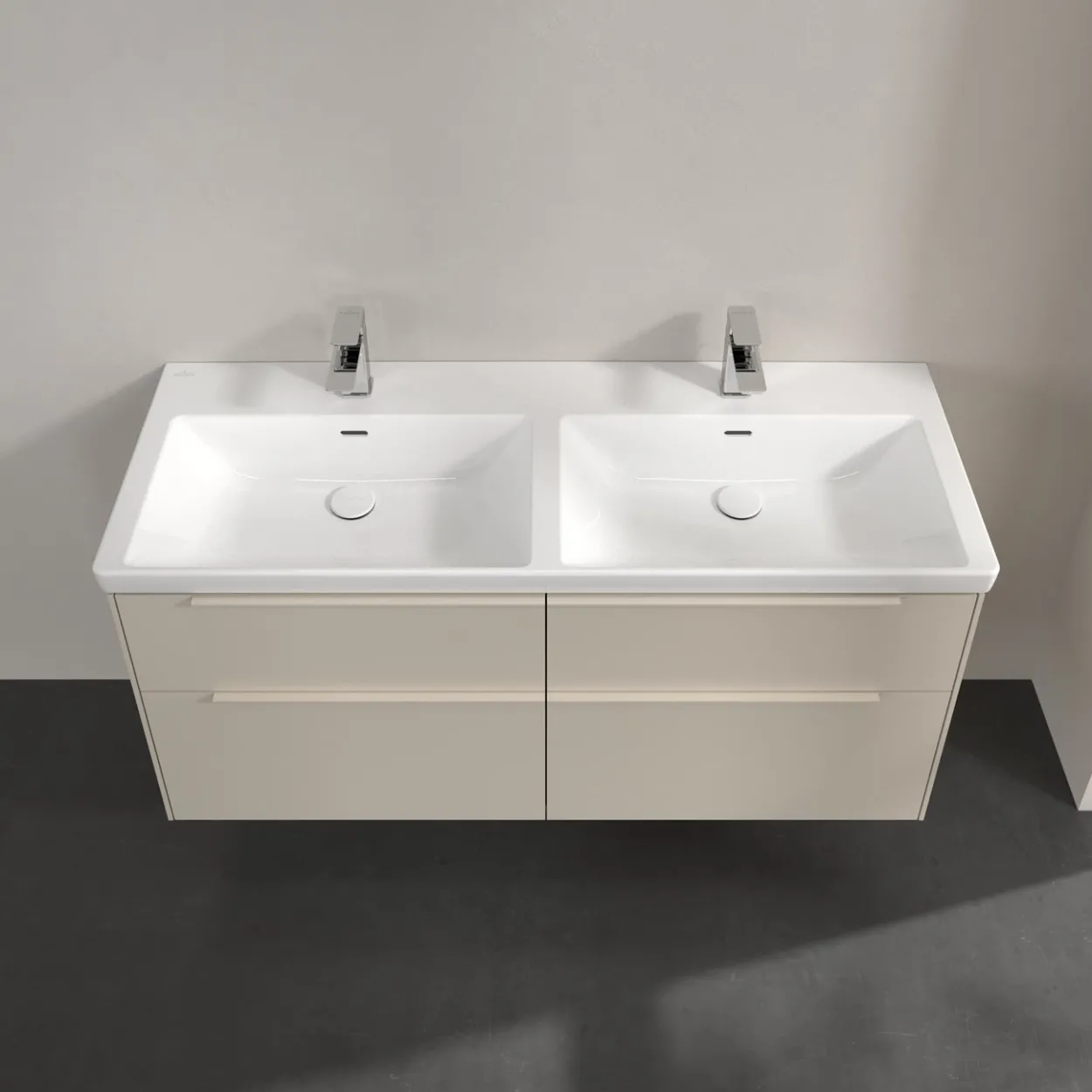 V&b subway 3.0 servantskap 127x57 f/dobbel servant cashmere grey håndtak i møbelets farge