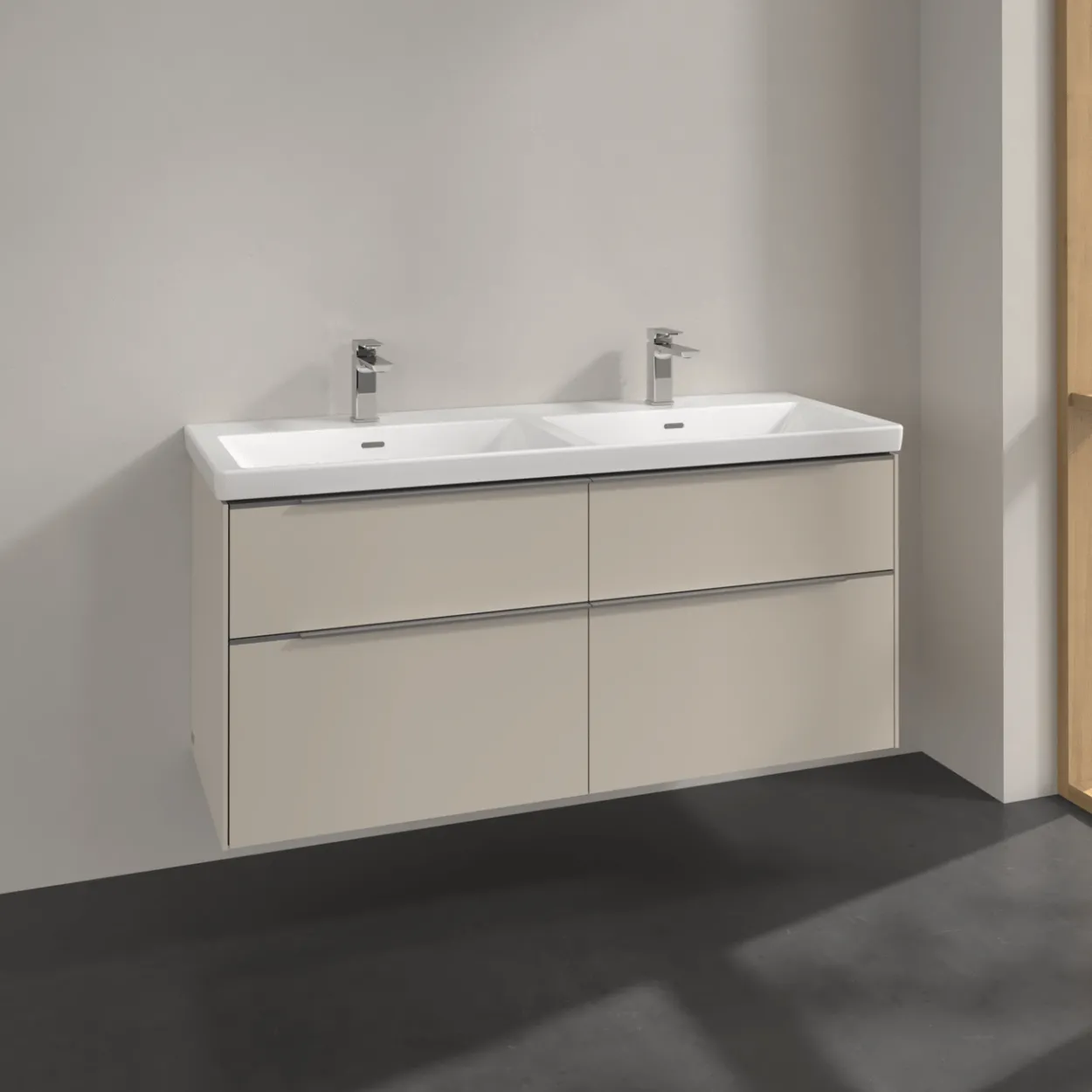 V&b subway 3.0 servantskap 127x57 f/dobbel servant cashmere grey håndtak i krom