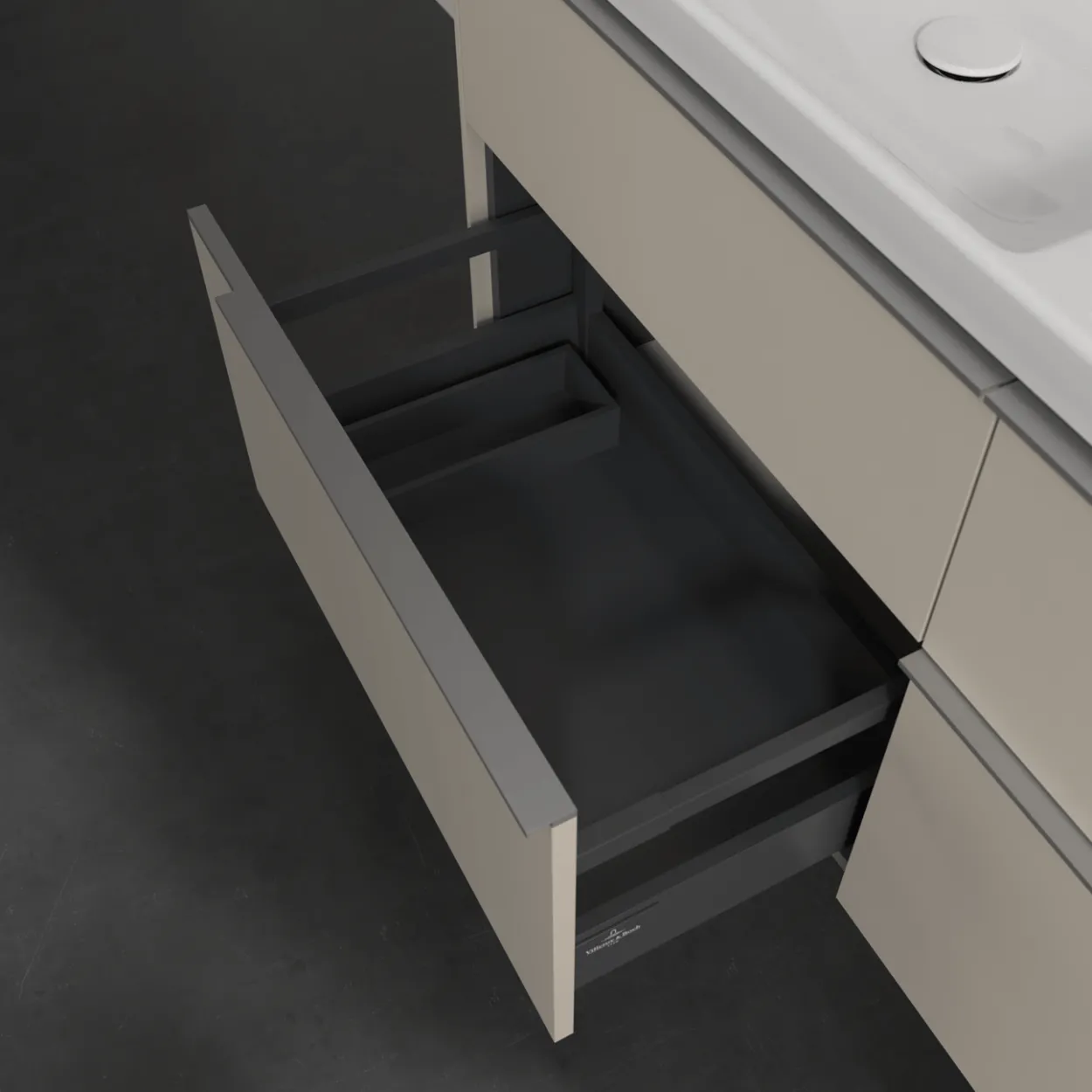 V&b subway 3.0 servantskap 127x57 f/dobbel servant cashmere grey håndtak i krom