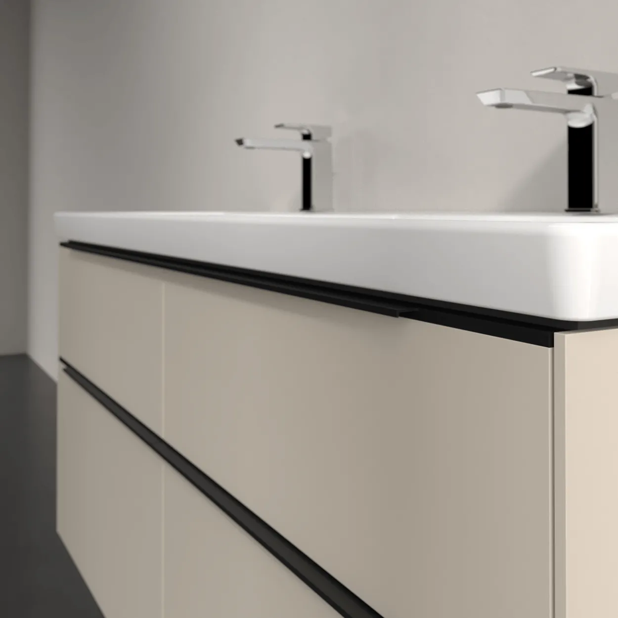V&b subway 3.0 servantskap 127x57 f/dobbel servant cashmere grey m/lys håndtak i volcano black