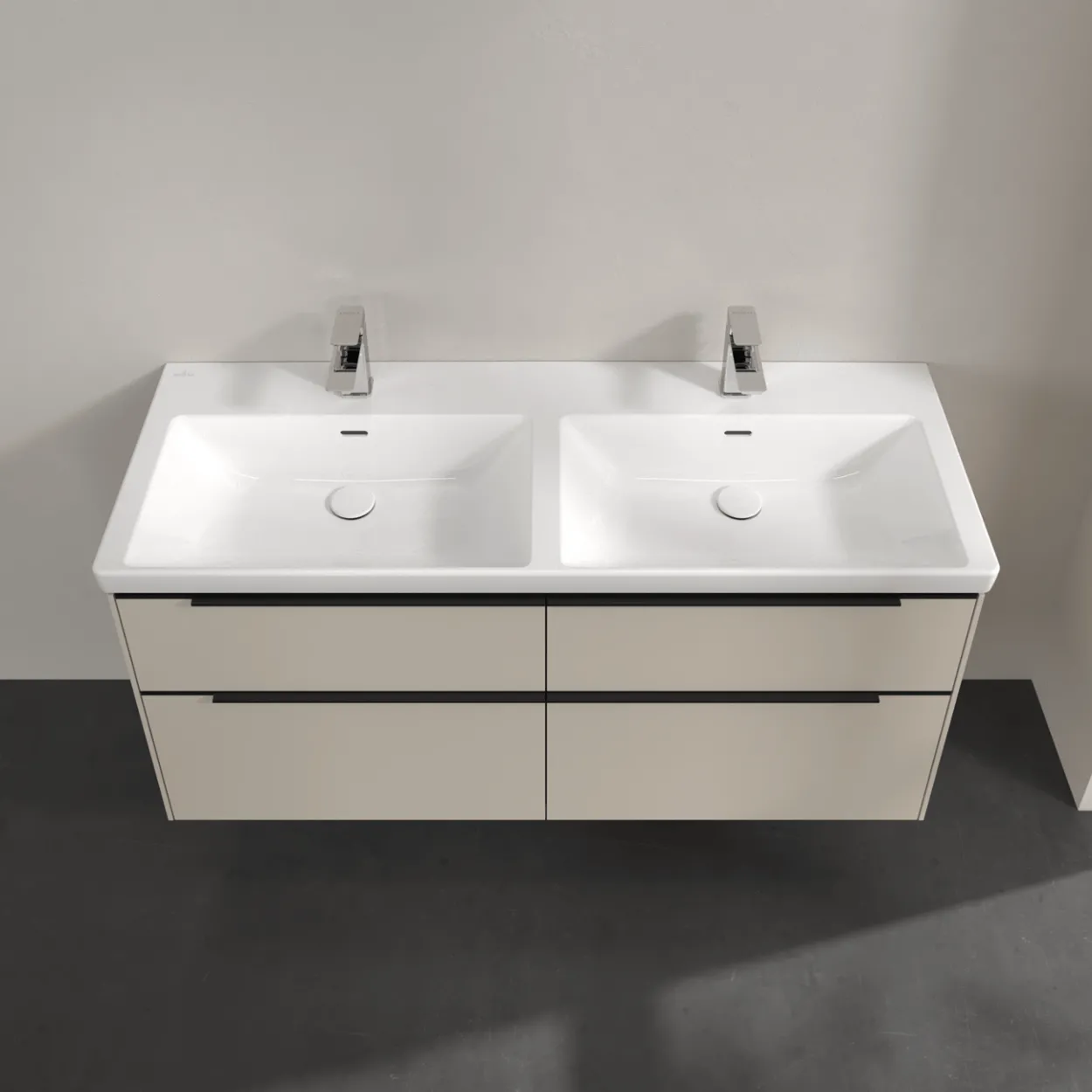 V&b subway 3.0 servantskap 127x57 f/dobbel servant cashmere grey m/lys håndtak i volcano black
