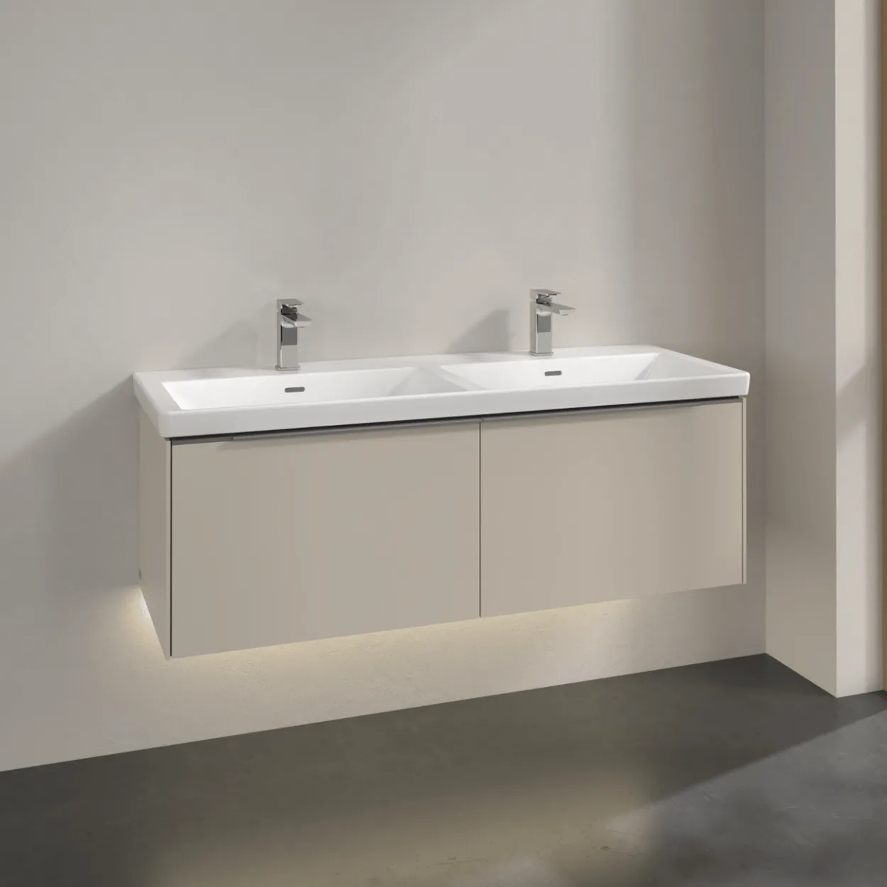 V&b subway 3.0 servantskap 127x42 f/dobbel servant cashmere grey m/lys håndtak i krom