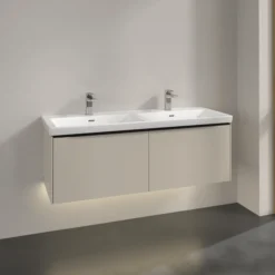 V&b subway 3.0 servantskap 127x42 f/dobbel servant cashmere grey m/lys håndtak i volcano black