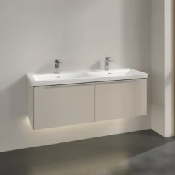V&b subway 3.0 servantskap 127x42 f/dobbel servant cashmere grey m/lys håndtak i møbelets farge