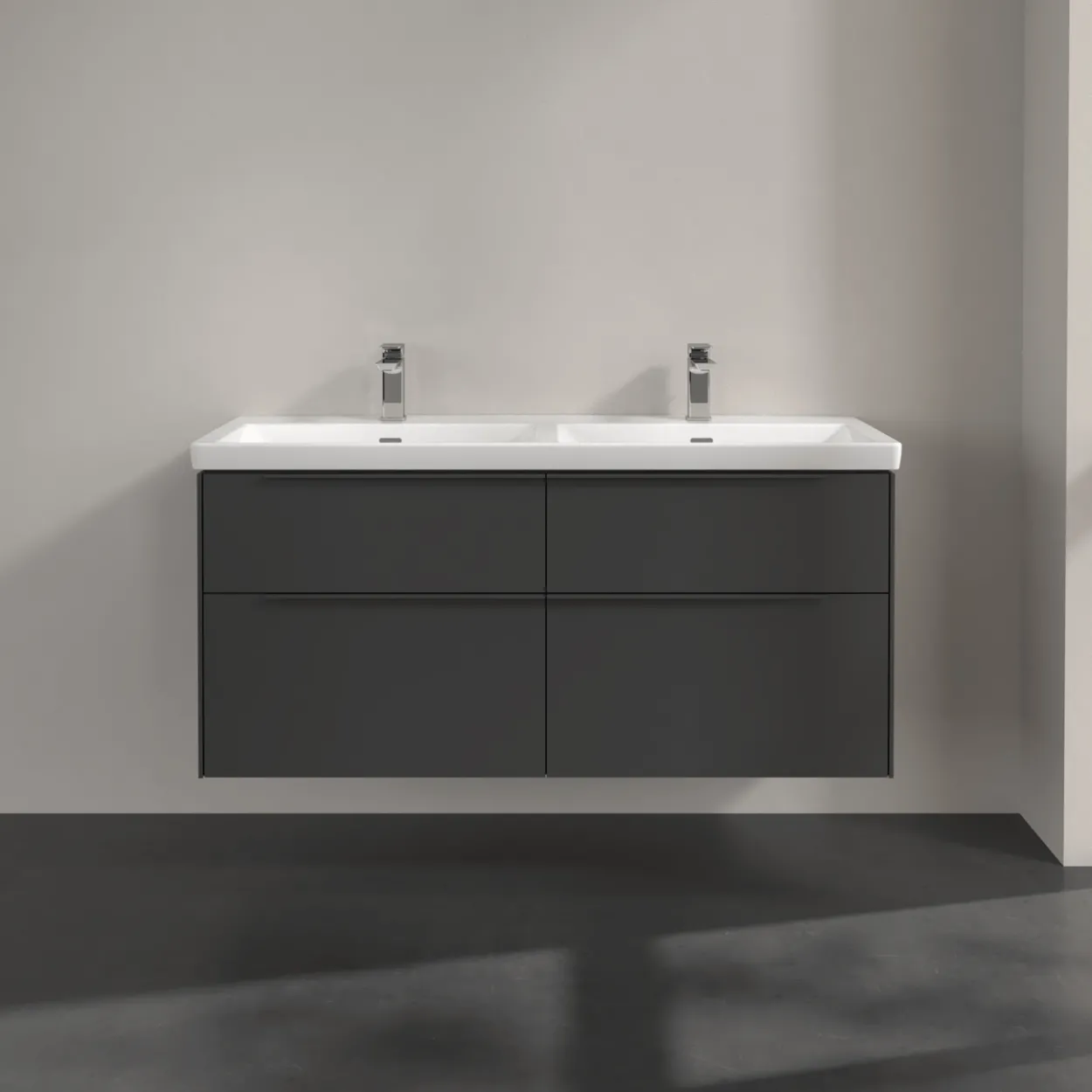 V&b subway 3.0 servantskap 127x57 f/dobbel servant graphite m/lys håndtak i møbelets farge