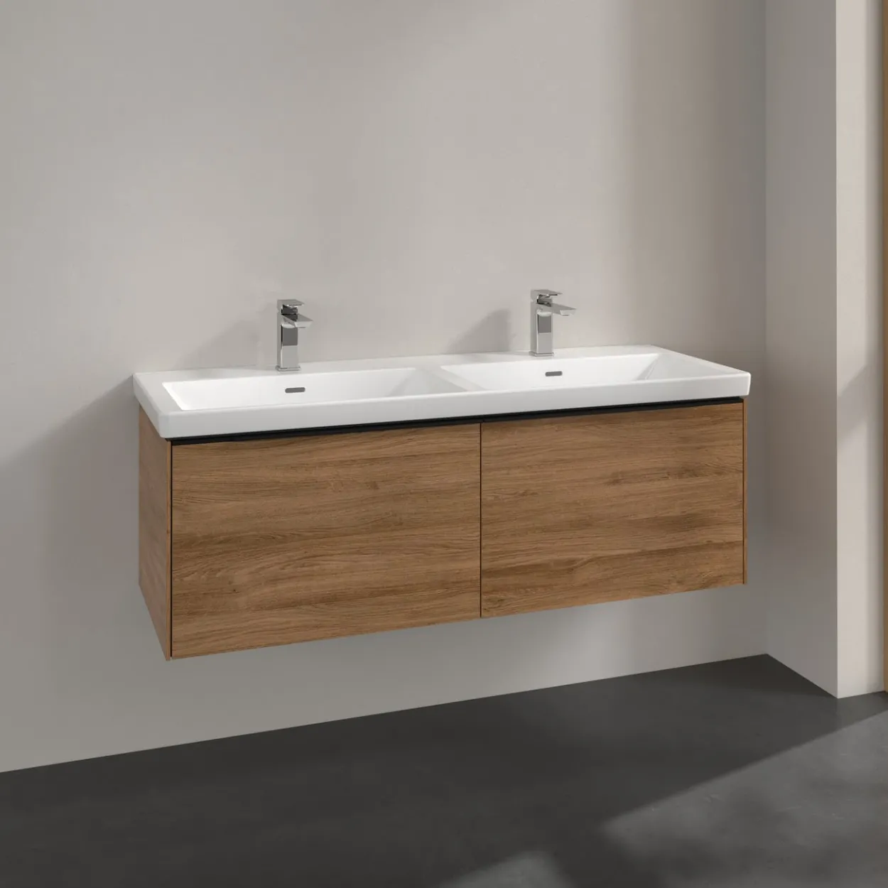 V&b subway 3.0 servantskap 127x42 f/dobbel servant kansas oak håndtak i volcano black