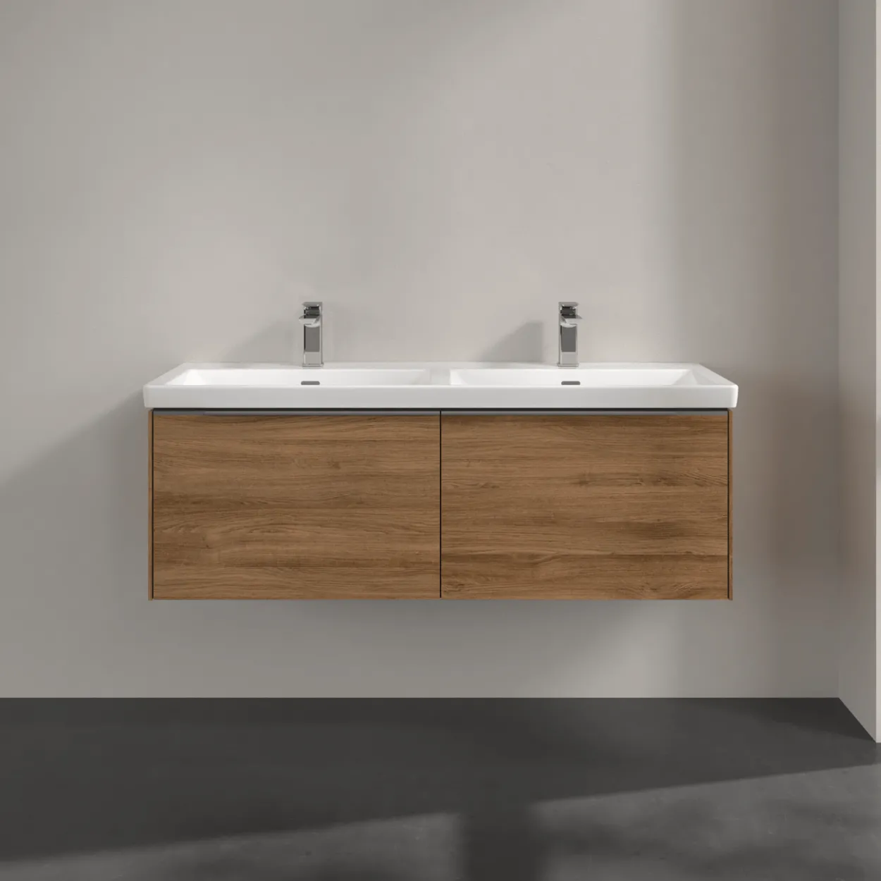 V&b subway 3.0 servantskap 127x42 f/dobbel servant kansas oak håndtak i krom