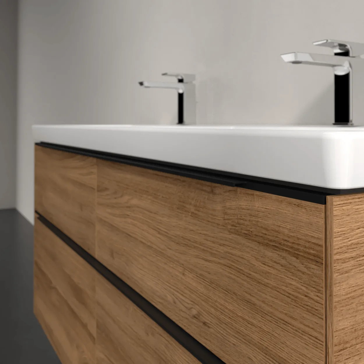 V&b subway 3.0 servantskap 127x57 f/dobbel servant kansas oak håndtak i volcano black