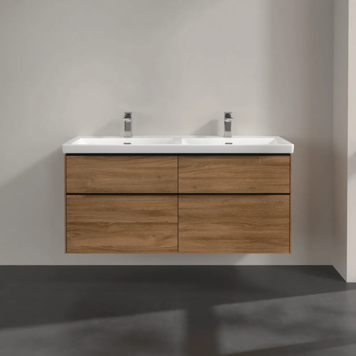 V&b subway 3.0 servantskap 127x57 f/dobbel servant kansas oak m/lys håndtak i volcano black
