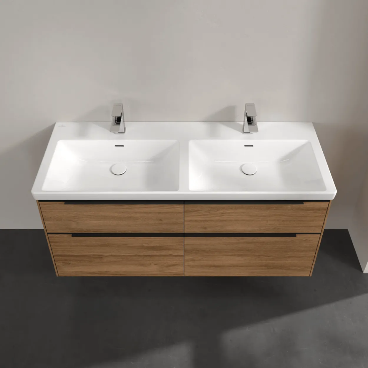 V&b subway 3.0 servantskap 127x57 f/dobbel servant kansas oak m/lys håndtak i volcano black