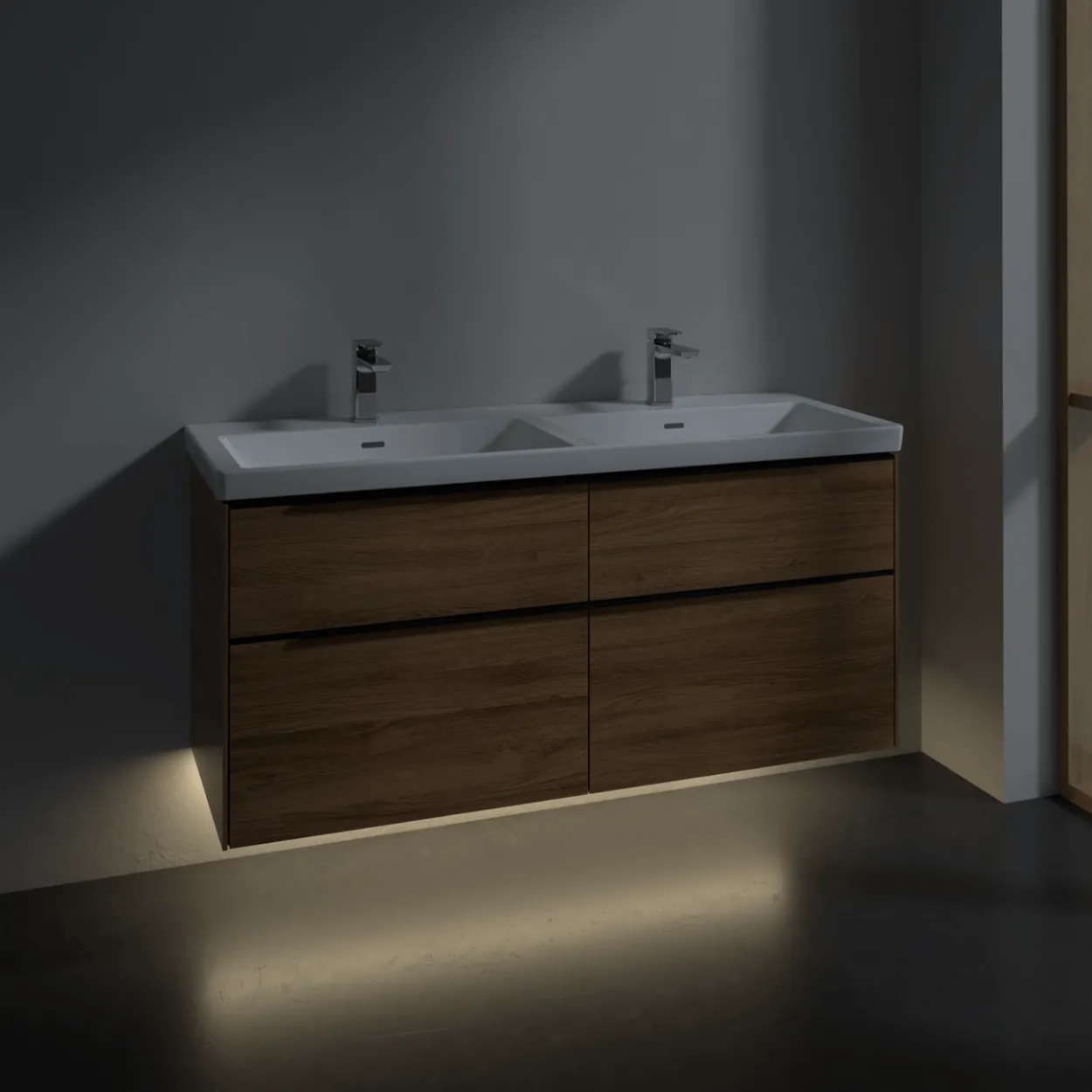 V&b subway 3.0 servantskap 127x57 f/dobbel servant kansas oak m/lys håndtak i volcano black