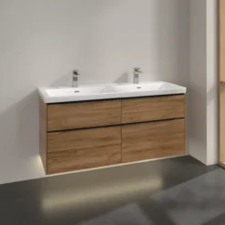 V&b subway 3.0 servantskap 127x57 f/dobbel servant kansas oak m/lys håndtak i volcano black