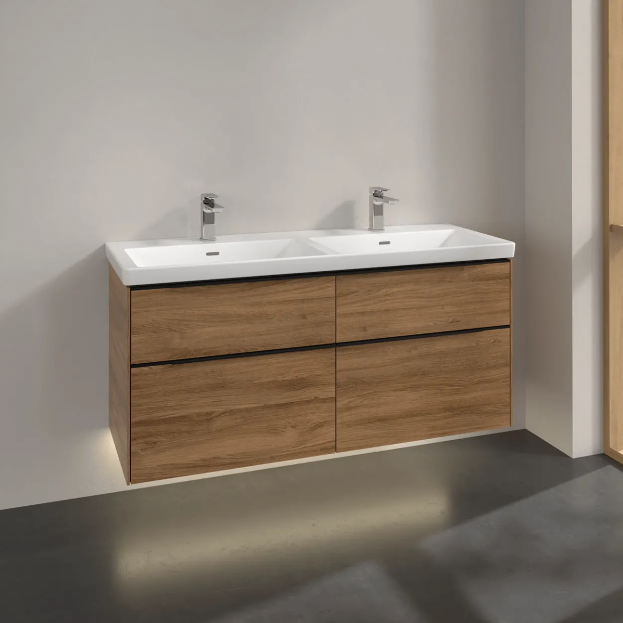 V&b subway 3.0 servantskap 127x57 f/dobbel servant kansas oak m/lys håndtak i volcano black