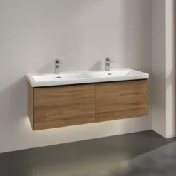 V&b subway 3.0 servantskap 127x42 f/dobbel servant kansas oak m/lys håndtak i volcano black