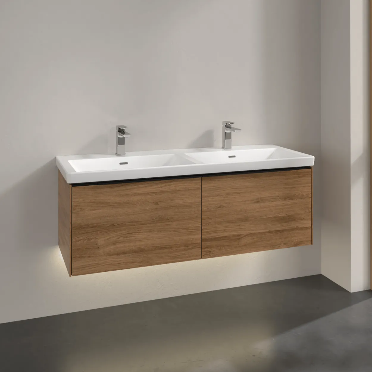 V&b subway 3.0 servantskap 127x42 f/dobbel servant kansas oak m/lys håndtak i volcano black