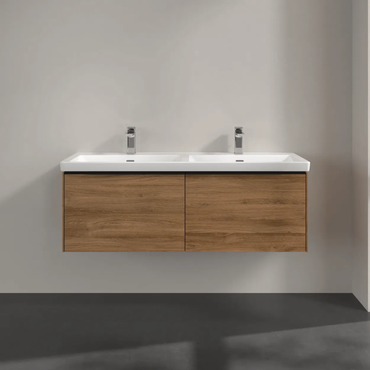 V&b subway 3.0 servantskap 127x42 f/dobbel servant kansas oak m/lys håndtak i volcano black