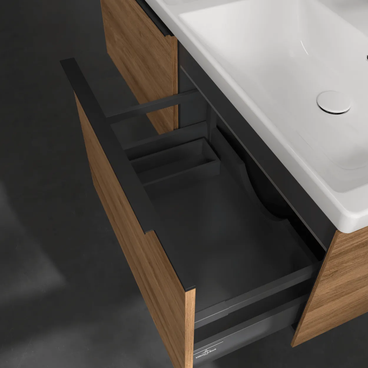 V&b subway 3.0 servantskap 127x42 f/dobbel servant kansas oak m/lys håndtak i volcano black