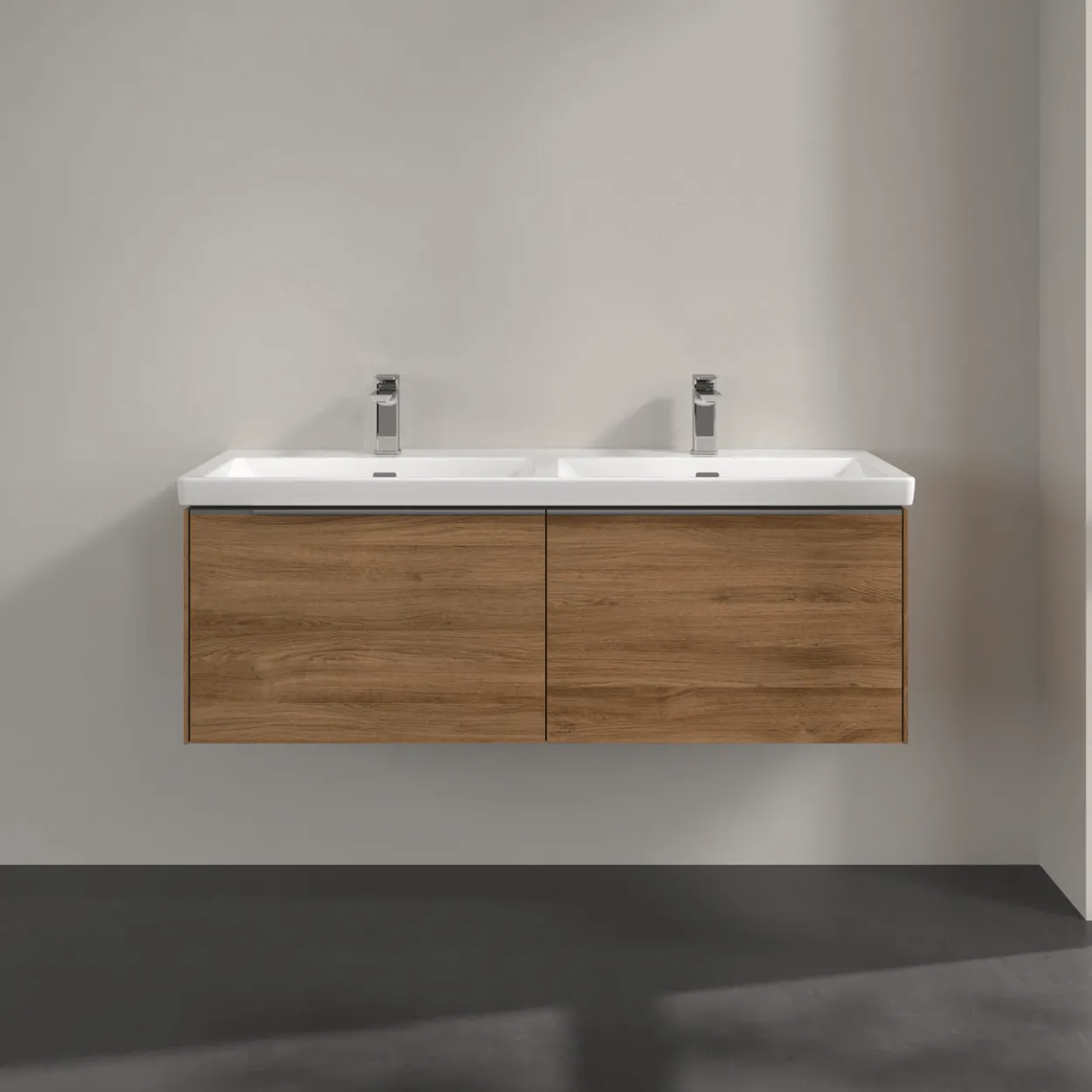 V&b subway 3.0 servantskap 127x42 f/dobbel servant kansas oak m/lys håndtak i krom