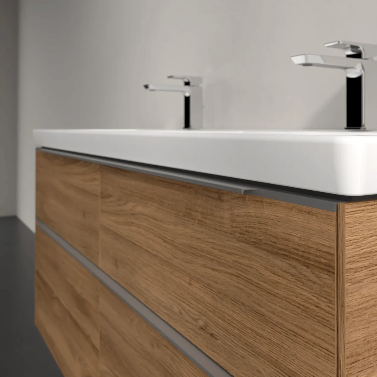 V&b subway 3.0 servantskap 127x57 f/dobbel servant kansas oak m/lys håndtak i krom
