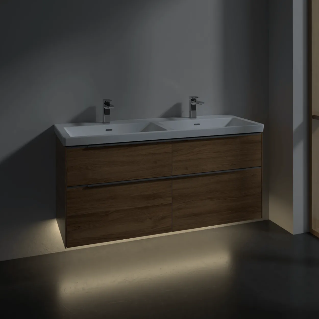 V&b subway 3.0 servantskap 127x57 f/dobbel servant kansas oak m/lys håndtak i krom