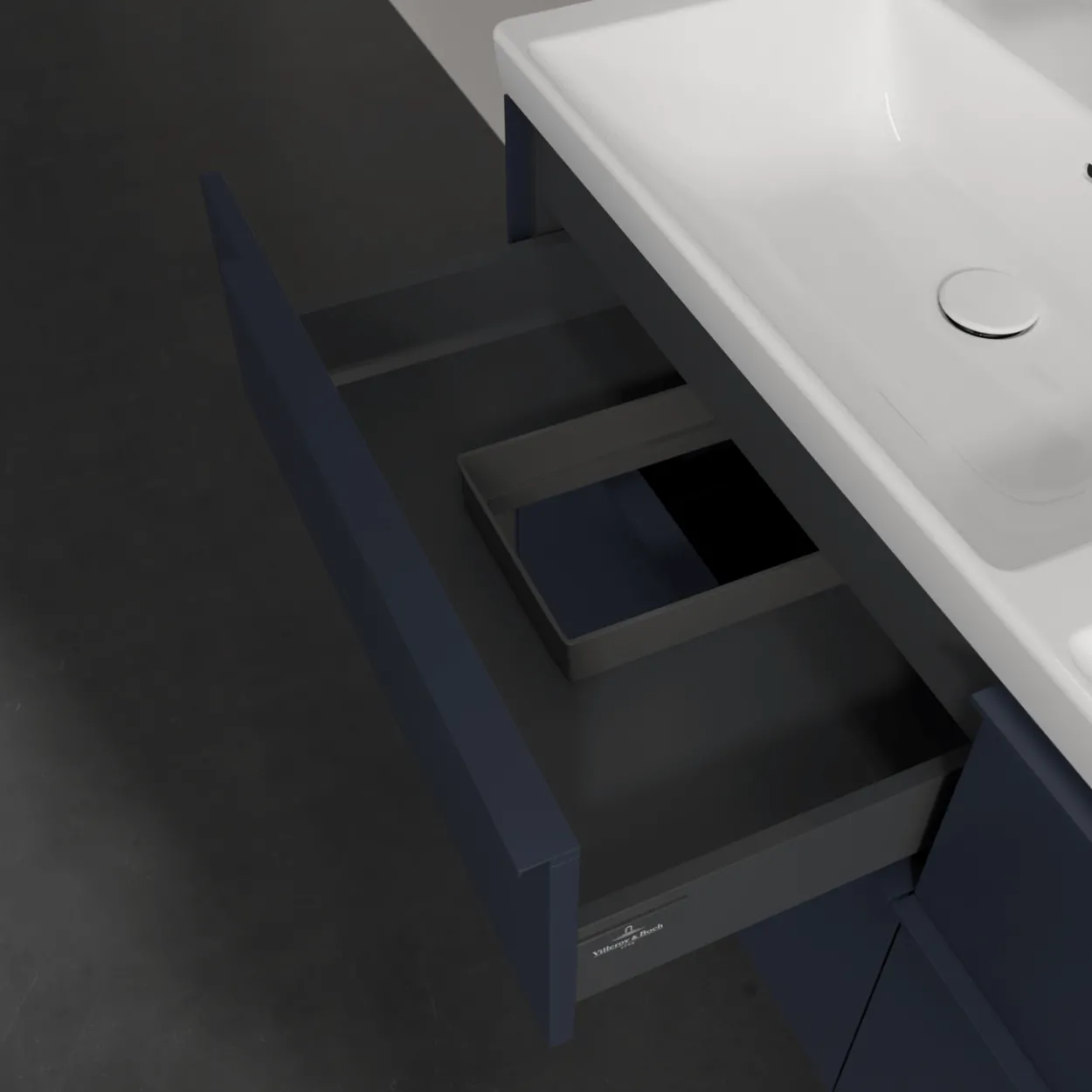 V&b subway 3.0 servantskap 127x57 f/dobbel servant marine blue håndtak i møbelets farge
