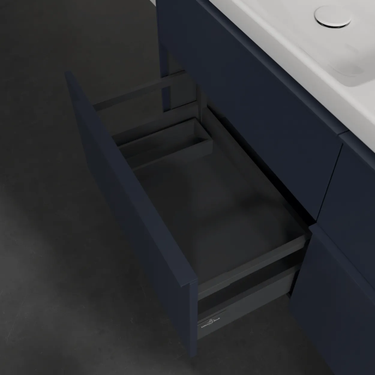 V&b subway 3.0 servantskap 127x57 f/dobbel servant marine blue håndtak i møbelets farge