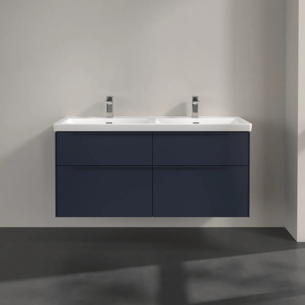 V&b subway 3.0 servantskap 127x57 f/dobbel servant marine blue m/lys håndtak i møbelets farge