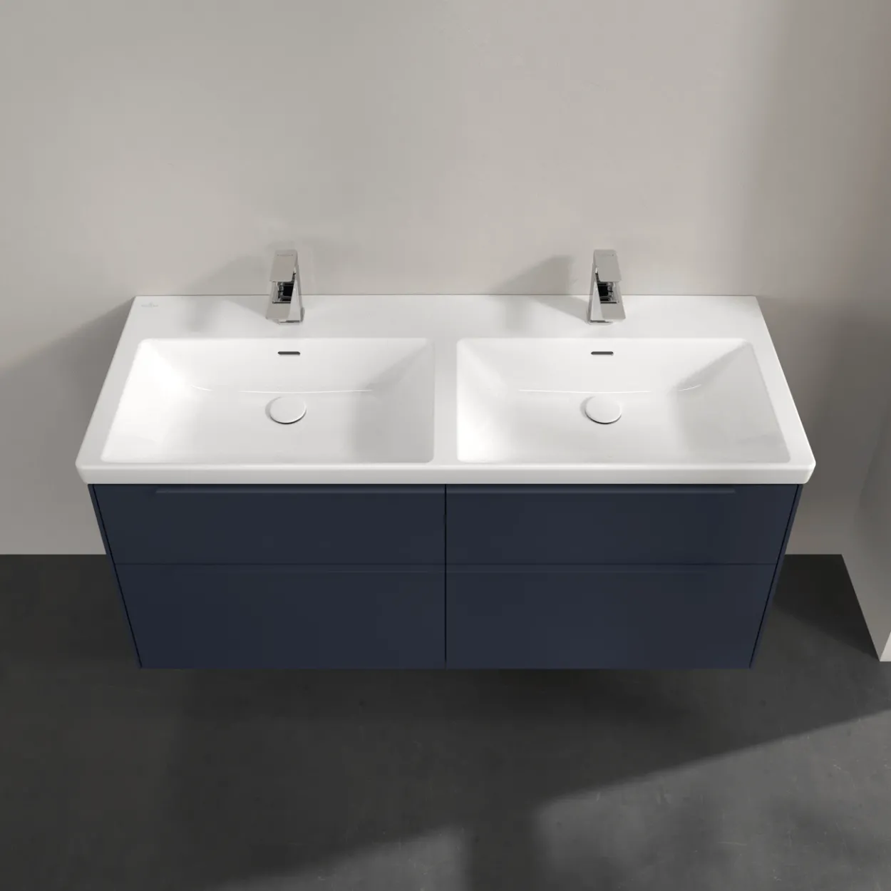 V&b subway 3.0 servantskap 127x57 f/dobbel servant marine blue m/lys håndtak i møbelets farge