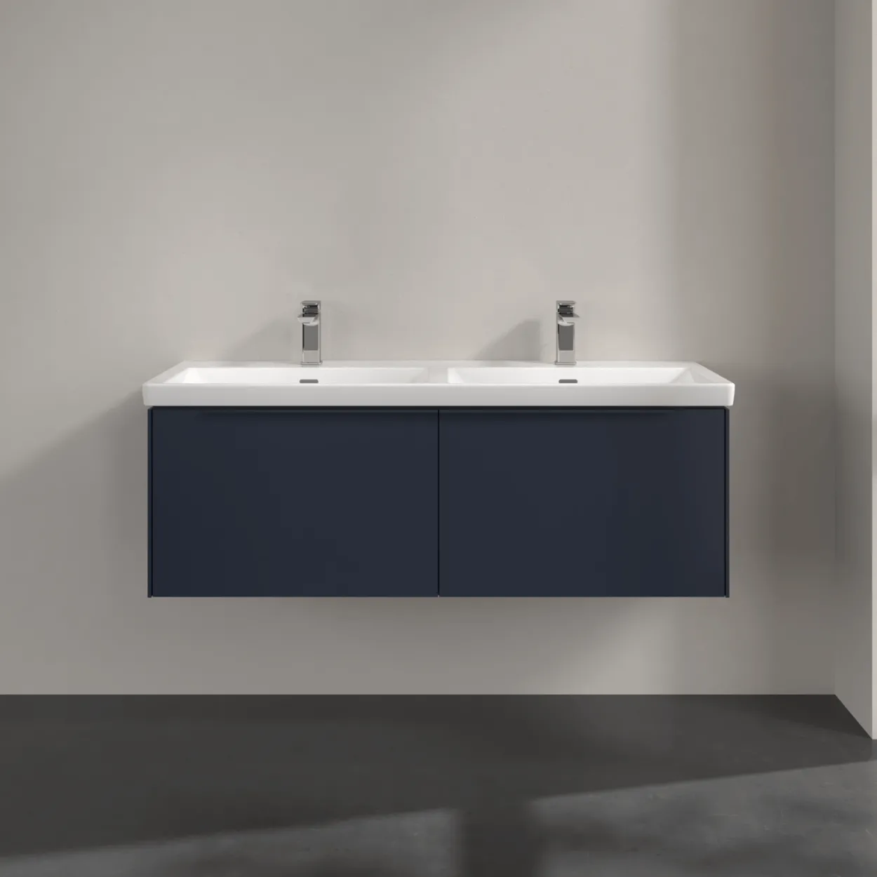 V&b subway 3.0 servantskap 127x42 f/dobbel servant marine blue m/lys håndtak i møbelets farge