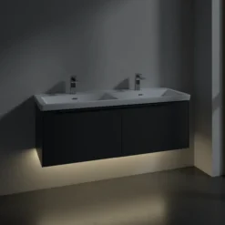 V&b subway 3.0 servantskap 127x42 f/dobbel servant marine blue m/lys håndtak i møbelets farge