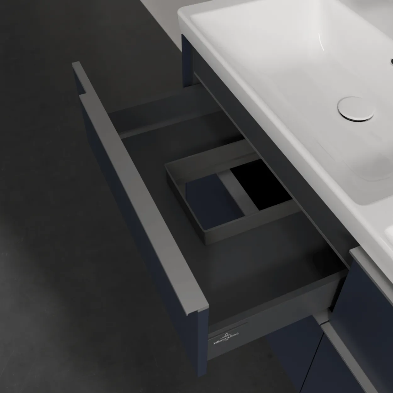 V&b subway 3.0 servantskap 127x57 f/dobbel servant marine blue m/lys håndtak i krom
