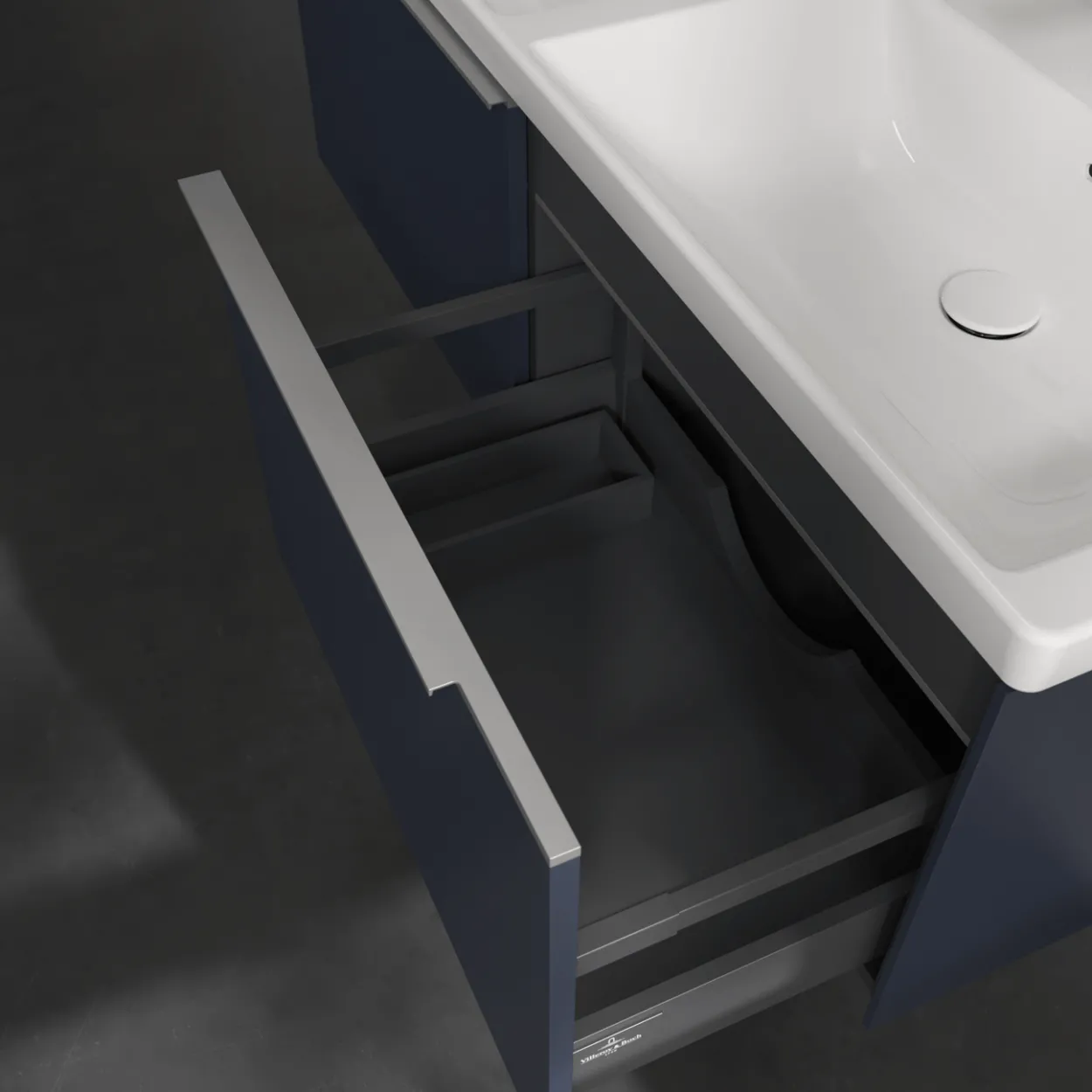 V&b subway 3.0 servantskap 127x42 f/dobbel servant marine blue m/lys håndtak i krom