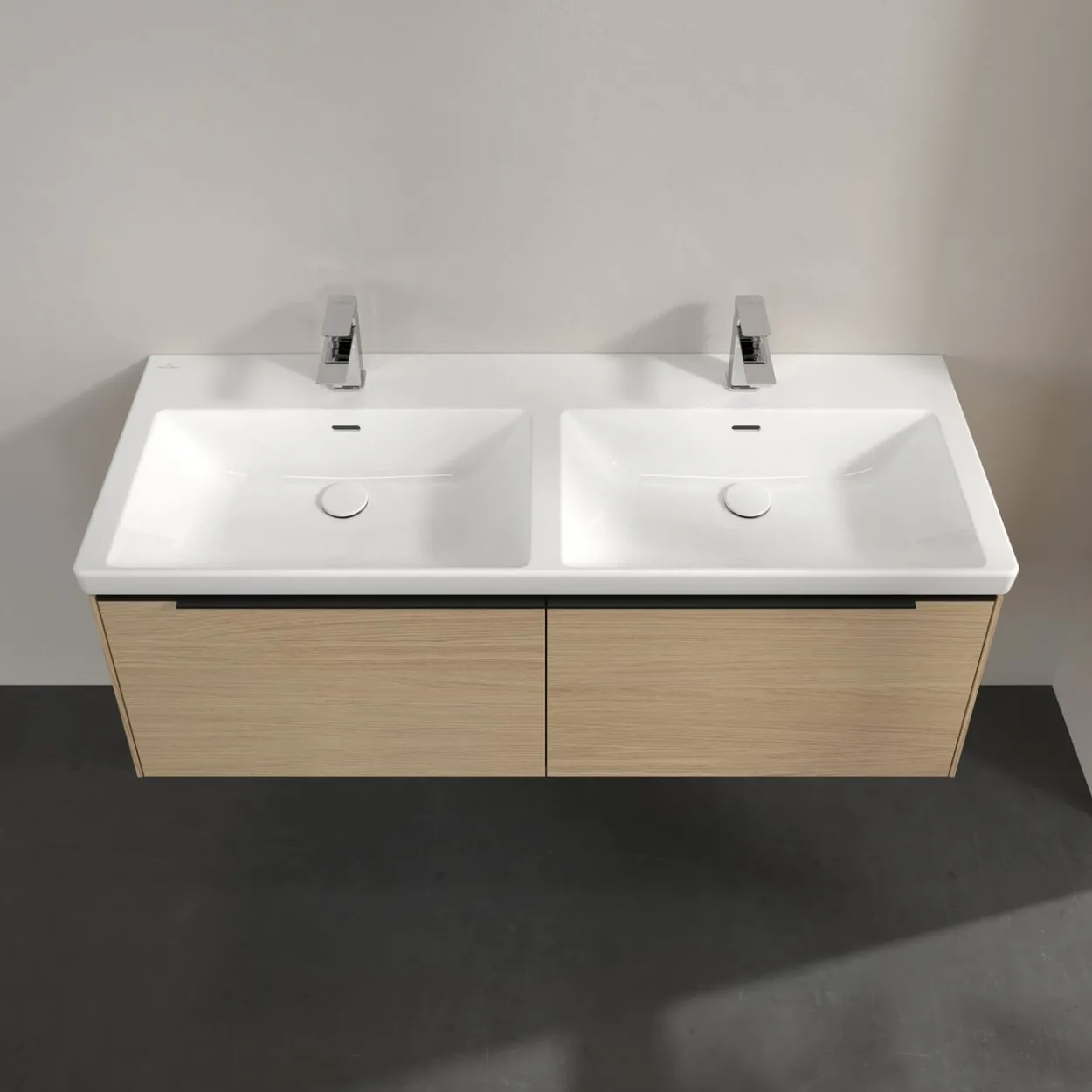 V&b subway 3.0 servantskap 127x42 f/dobbel servant nordic oak håndtak i volcano black