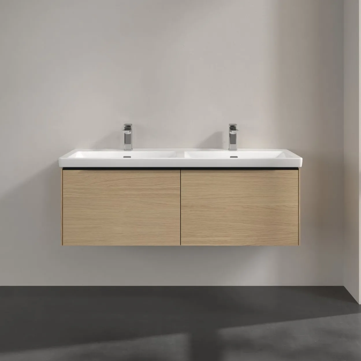 V&b subway 3.0 servantskap 127x42 f/dobbel servant nordic oak håndtak i volcano black