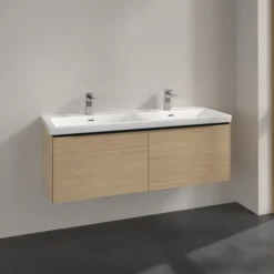 V&b subway 3.0 servantskap 127x42 f/dobbel servant nordic oak håndtak i volcano black