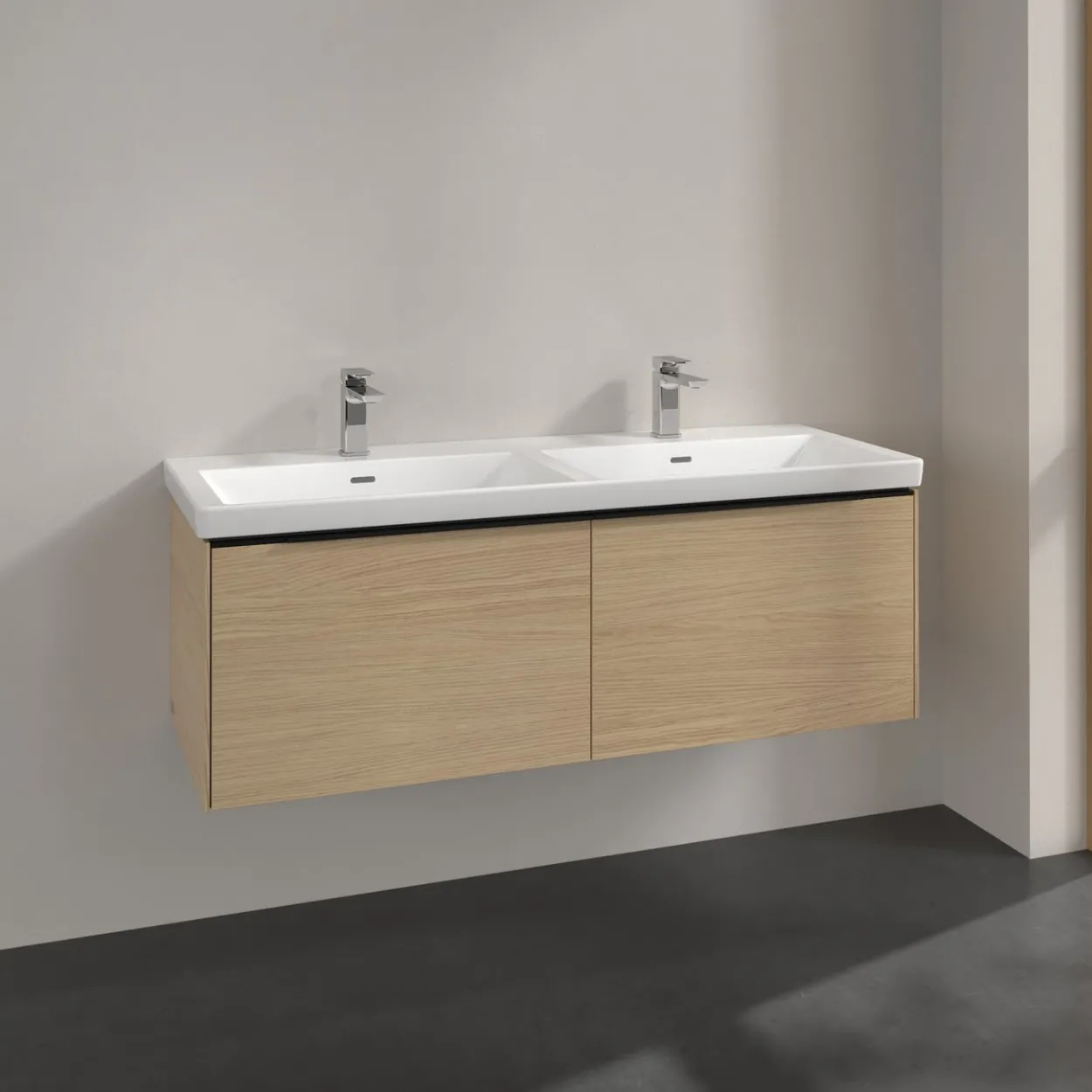 V&b subway 3.0 servantskap 127x42 f/dobbel servant nordic oak håndtak i volcano black