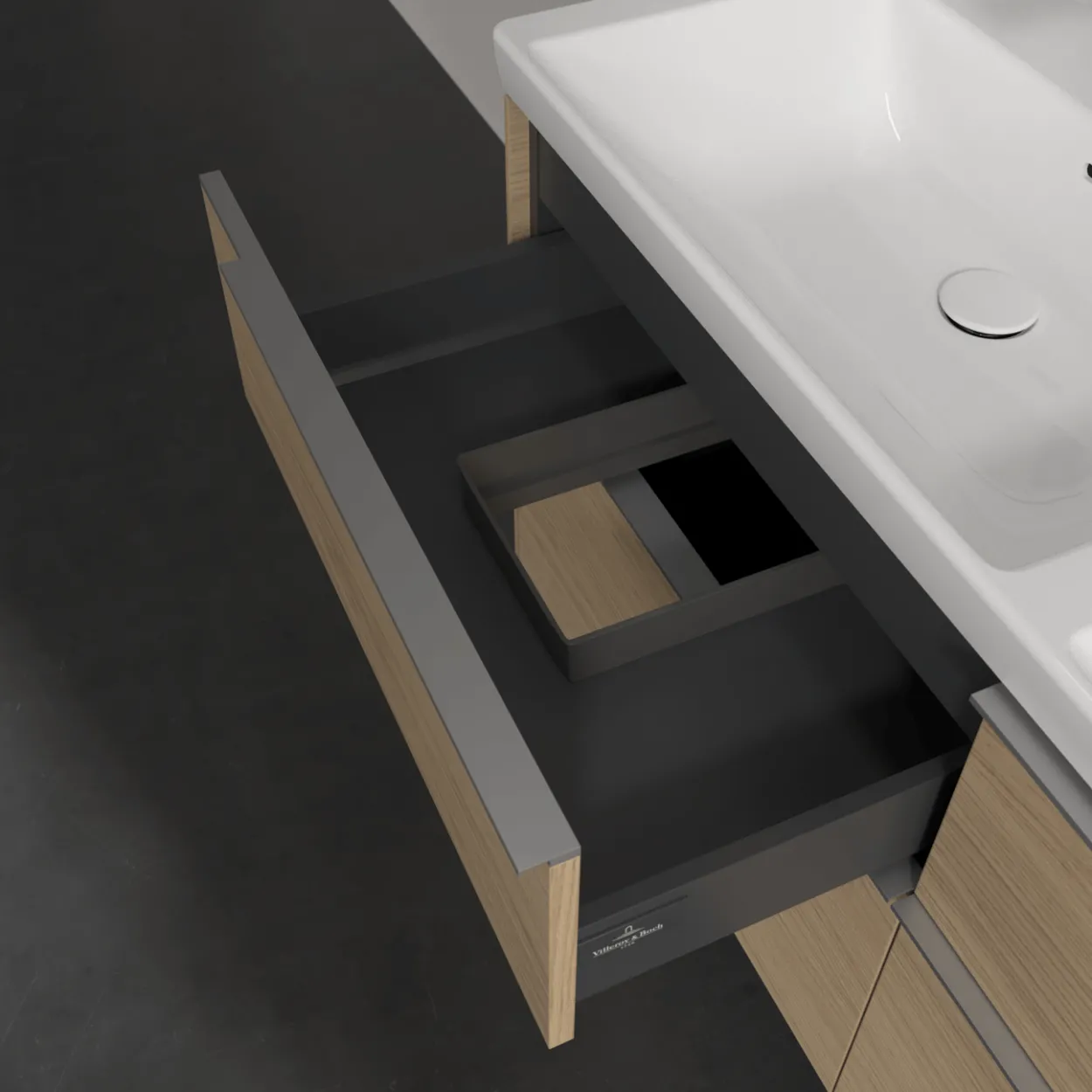 V&b subway 3.0 servantskap 127x57 f/dobbel servant nordic oak håndtak i krom
