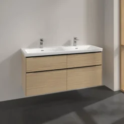 V&b subway 3.0 servantskap 127x57 f/dobbel servant nordic oak håndtak i volcano black