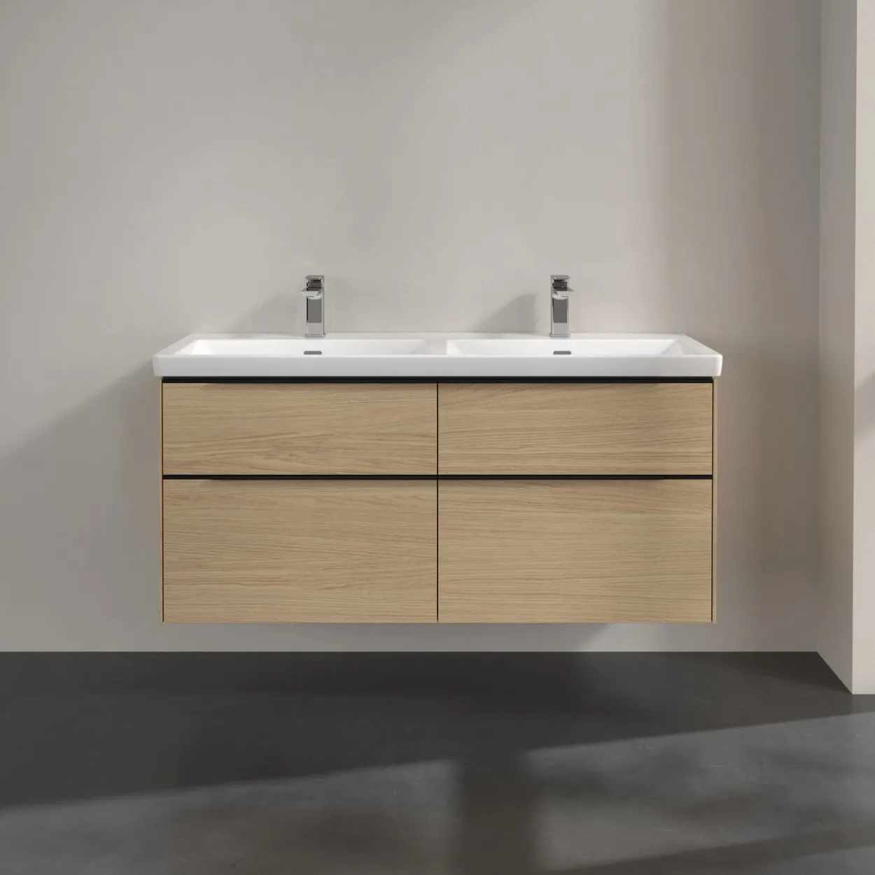 V&b subway 3.0 servantskap 127x57 f/dobbel servant nordic oak håndtak i volcano black