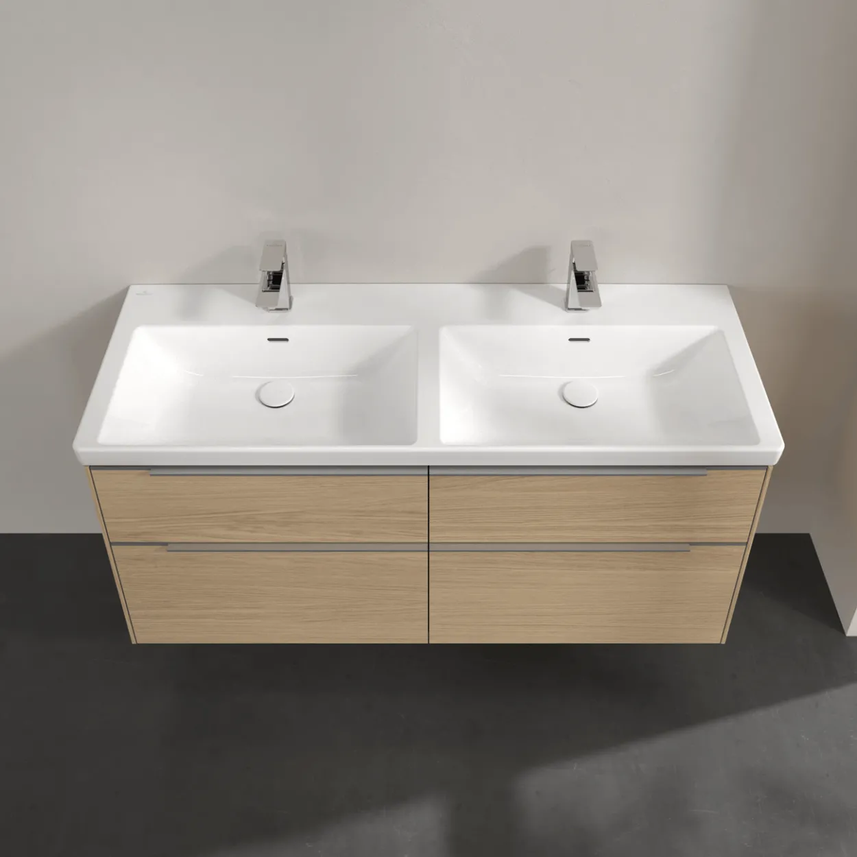 V&b subway 3.0 servantskap 127x57 f/dobbel servant nordic oak m/lys håndtak i krom