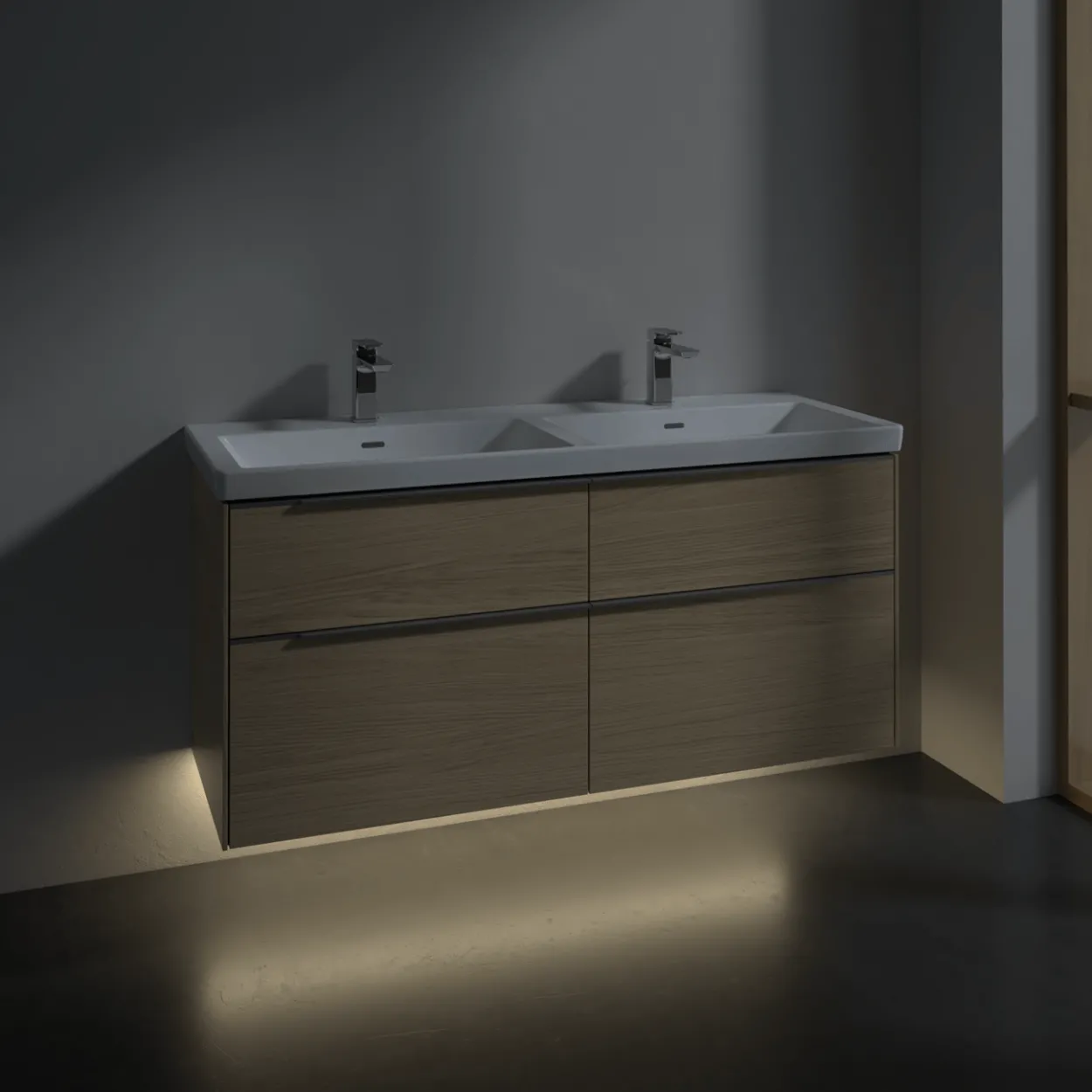 V&b subway 3.0 servantskap 127x57 f/dobbel servant nordic oak m/lys håndtak i krom