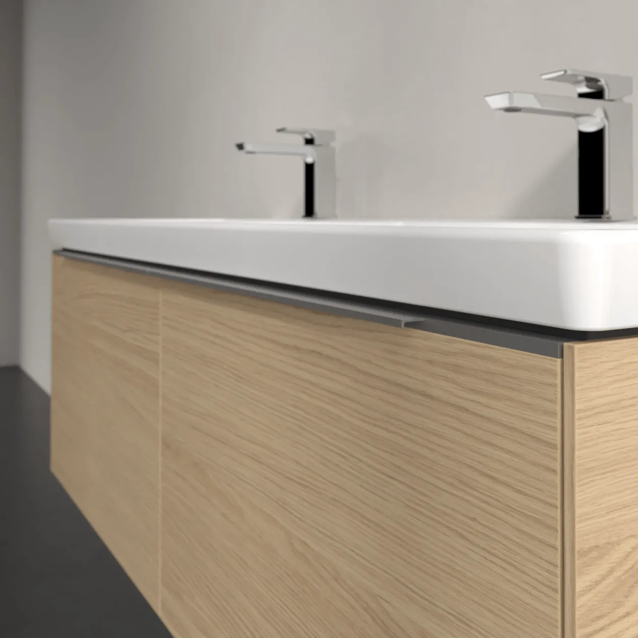 V&b subway 3.0 servantskap 127x42 f/dobbel servant nordic oak m/lys håndtak i krom