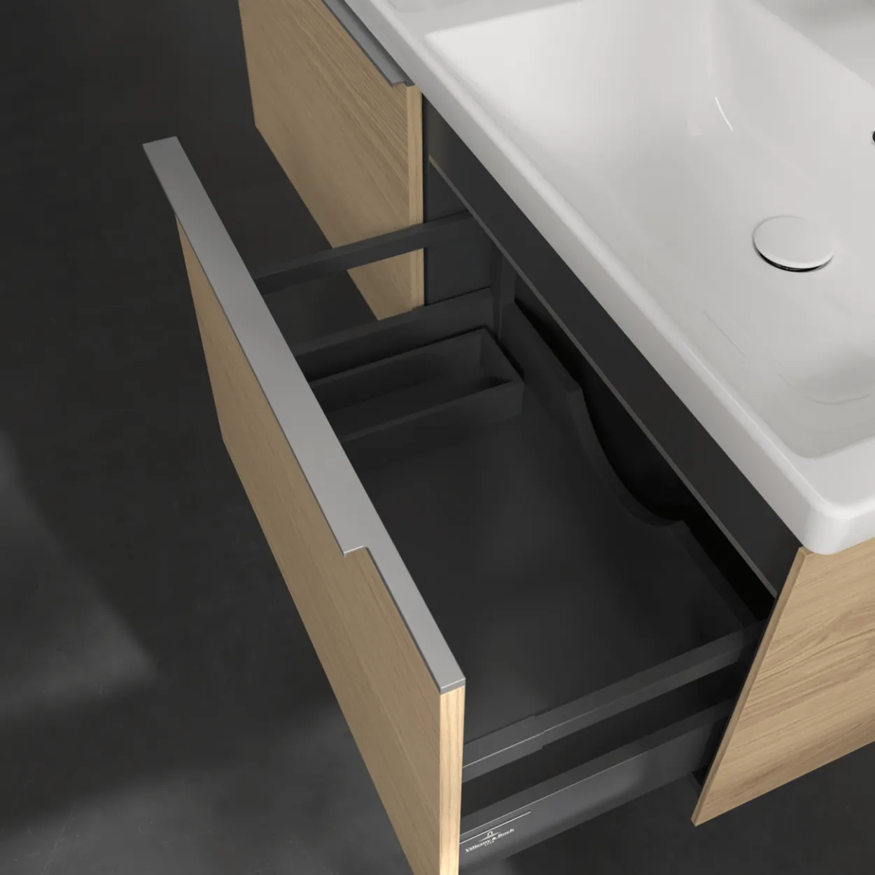 V&b subway 3.0 servantskap 127x42 f/dobbel servant nordic oak m/lys håndtak i krom