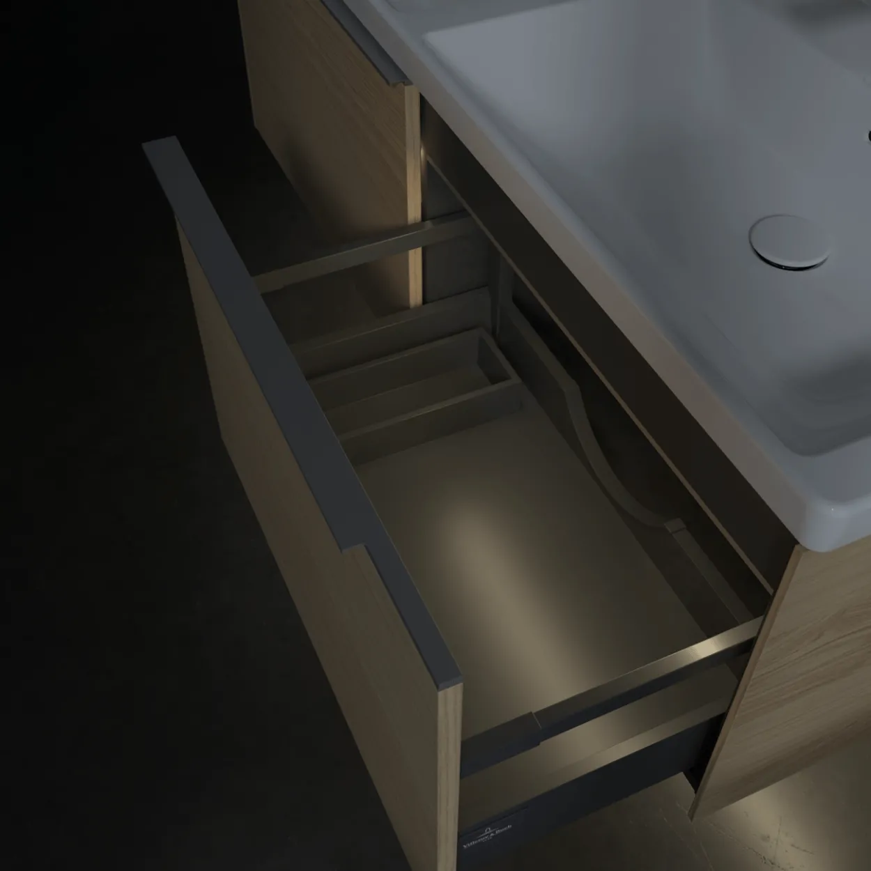 V&b subway 3.0 servantskap 127x42 f/dobbel servant nordic oak m/lys håndtak i krom