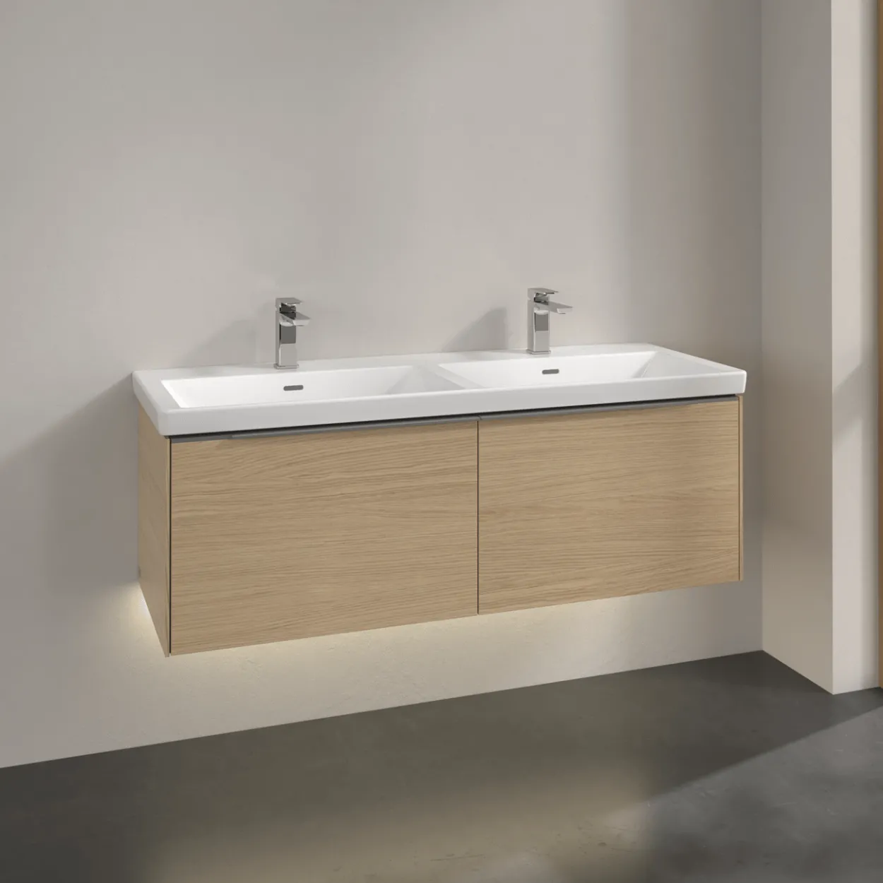 V&b subway 3.0 servantskap 127x42 f/dobbel servant nordic oak m/lys håndtak i krom