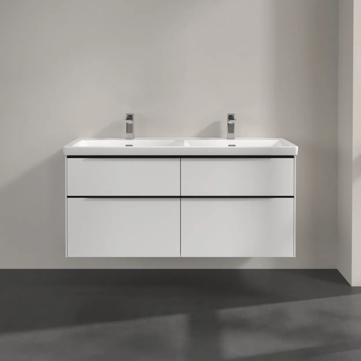 V&b subway 3.0 servantskap 127x57 f/dobbel servant pure white m/lys håndtak i volcano black