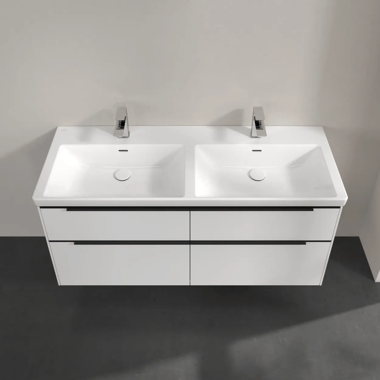 V&b subway 3.0 servantskap 127x57 f/dobbel servant pure white m/lys håndtak i volcano black